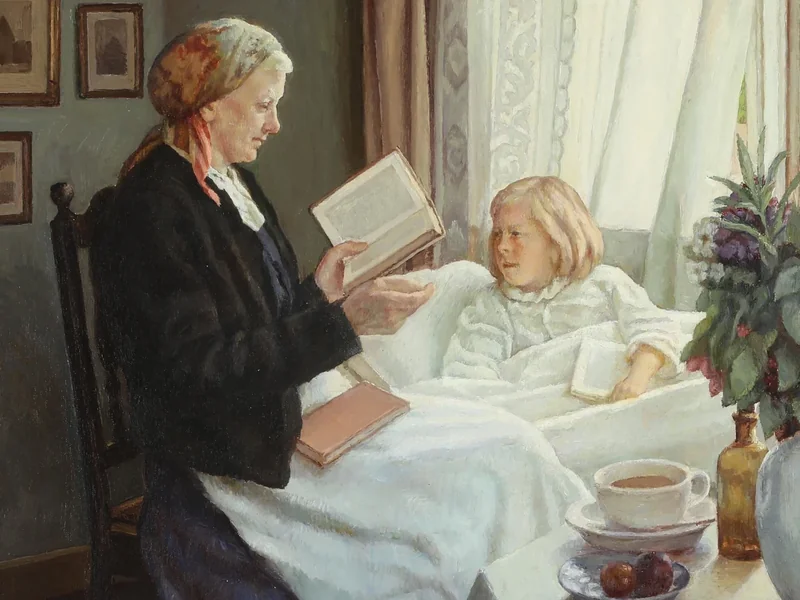 1866-Sophus Vermehren - Nonna che legge ad alta voce al nipote malato - 1940